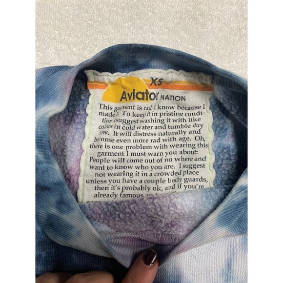 Aviator Nation Tie Dye Purple Blue Logo Crewneck Sweatshirt XS - Picture 3 of 7